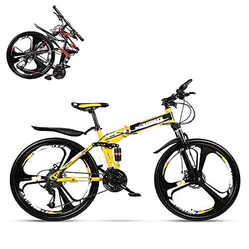 Folding Bike : Folding Adult Bicycle, 24 Inch Variable Speed Shock Absorption Off-Road Racing, with Front Shock Lock, Multi-Color Optional, Suitable Compatible with Height 150-170cm ( Color : Yellow , Size : 30 )