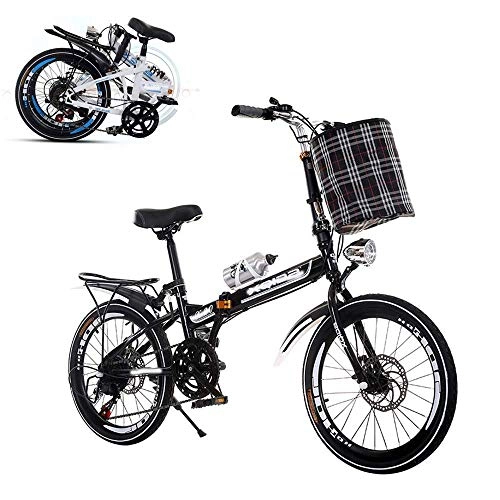 Folding Bike : Folding Adult Bicycle, Ultra-Light Portable 20-inch Variable Speed Student Mini Bike, Front and Rear Double Discbrake 6-Speed Seat Adjustable