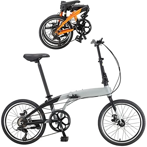 Folding Bike : Folding Adult Bicycles Foldable Bike Lightweight Portable Folding Bicycle for Women City Bicycle for Work School Adult Beach Bike, Gray, 20inch