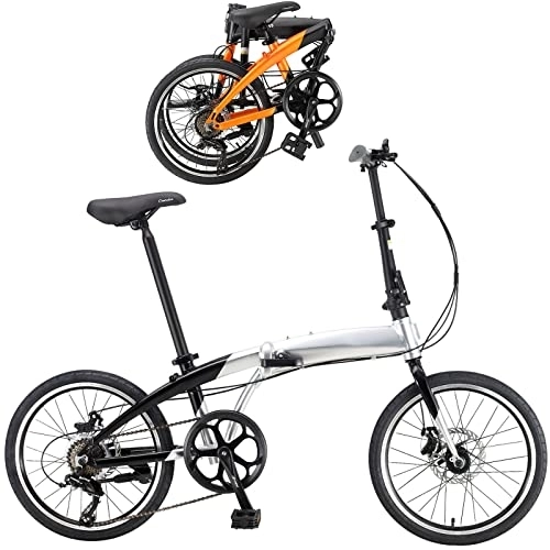 Folding Bike : Folding Adult Bicycles Foldable Bike Lightweight Portable Folding Bicycle for Women City Bicycle for Work School Adult Beach Bike, Silver, 20inch