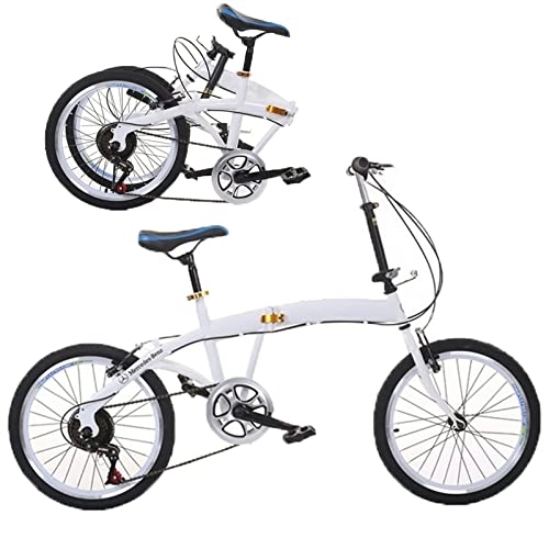Folding Bike : Folding Adult Bicycles Foldable Bike Lightweight Portable Folding Bicycle for Women City Bicycle for Work School Adult Beach Bike, White, 20inch