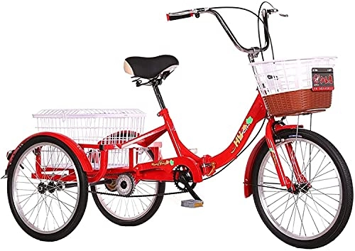 Folding Bike : Folding Adult Tricycle 20 Inch Trike 3 Wheel Bikes Bicycles with Large Basket Low-Step Through Frame Adjust Saddle
