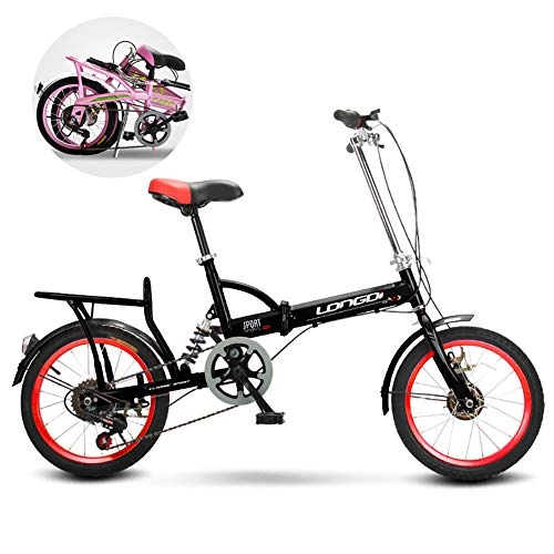 Folding Bike : Folding Bicycle 16 Inch 6 Speed Folding Bike Steel Frame Dual Disc Brake Folding Bike MTB Bicycle with Spoke Wheel, Unisex, Front+Rear Mudgard, for Sports Outdoor Cycling Travel Commuting, Red
