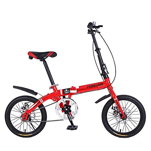 Folding Bike : Folding Bicycle 16 Inch Folding Bike Front and Rear Disc Brakes Adult Ultralight Portable City Bike Youth Student Bicycle (Red)
