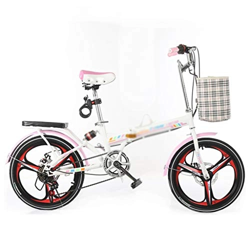 Folding Bike : Folding Bicycle 20 Inch Adult Bike Ultra-lightweight Shock Absorber Bicycles Variable Speed Bikes 6 Speed (Color : Pink, Size : 20 inches)