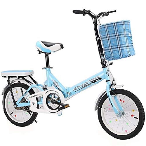 Folding Bike : Folding Bicycle, 20 Inch bikes, Adult Folding Bicycle Women's Student Ladies Single Speed Variable Speed Shock Absorber Bicycle Portable Commuter Car, Blue