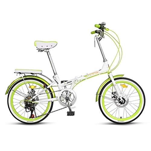 Folding Bike : Folding Bicycle, 20 Inch Bikes for Adults, Women'S Light Work Adult Adult Ultra Light Variable Speed Portable Adult Small Student Male Bicycle Folding Carrier Bicycle Bike (Color : Green)