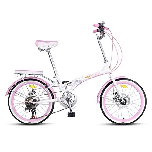 Folding Bike : Folding Bicycle, 20 Inch Bikes for Adults, Women'S Light Work Adult Adult Ultra Light Variable Speed Portable Adult Small Student Male Bicycle Folding Carrier Bicycle Bike (Color : Pink)