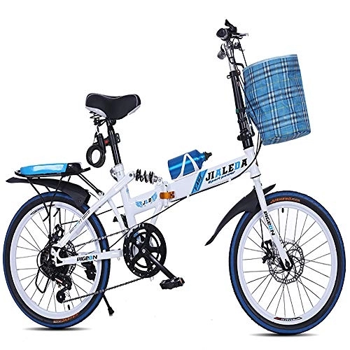 Folding Bike : Folding Bicycle, 20-Inch Disc Brake Type Mini Mountain Super Light Variable Speed Shock-Absorbing Bicycle, Suitable for Adult Students, White
