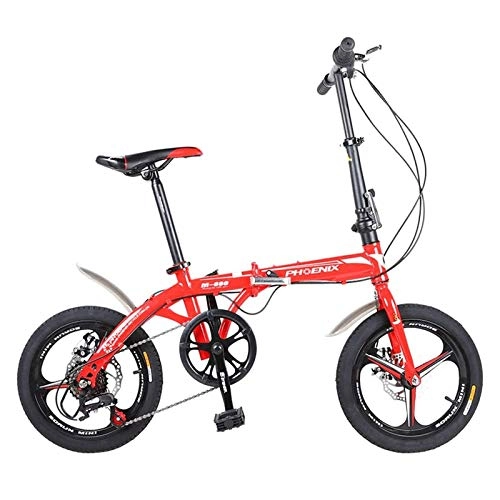 Folding Bike : Folding Bicycle 20 Inch Men And Women Models, Adult Mini Speed Car Double Disc Brake Folding Bicycle, Red