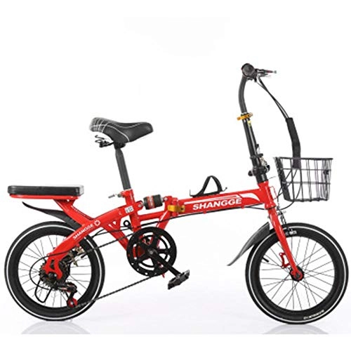 Folding Bike : Folding Bicycle 20-Inch Variable Speed Grid Disc Brake Adult Ultra-Light Students Portable Small Bicycle-Red