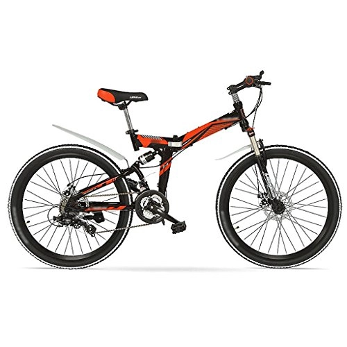 Folding Bike : Folding bicycle 24 / 26 inch mountain bike can lock shock speed bike ( Color : Black red , Size : 24 inches )
