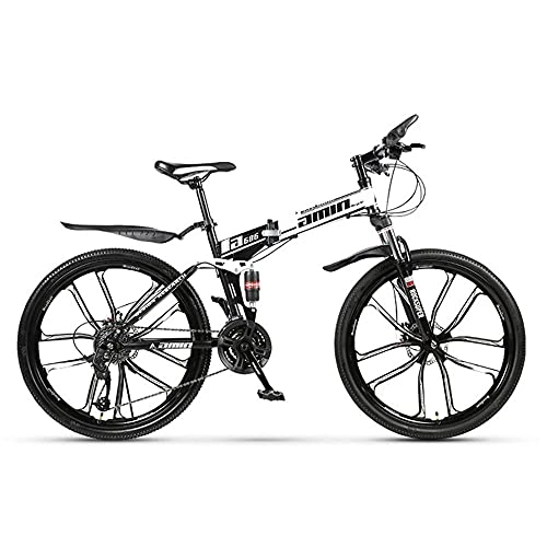 Folding Bike : Folding bicycle 26-inch 24-speed carbon steel frame-mechanical brake-suitable for adult students male and female mountain bike Black-6 impeller
