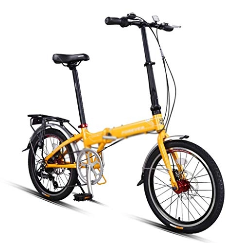 Folding Bike : Folding Bicycle Adult Bike 20 Inch Bicycles Portable Aluminum Alloy Variable Speed Bikes 7 Speed (Color : Yellow, Size : 20inches)