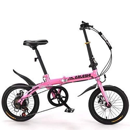 Folding Bike : Folding Bicycle Aluminum Alloy Material 16 Inch Aluminum Front and Rear Disc Brake-Pink_14 inch_Variable Speed