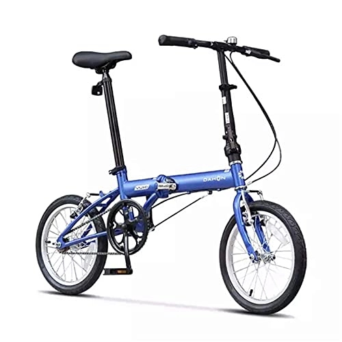 Folding Bike : Folding Bicycle Bike High Carbon Steel Single Speed 16 Inch Urban Cycling Commuter Boys and Girls Adult Bike BJY969 (Color : Blue)