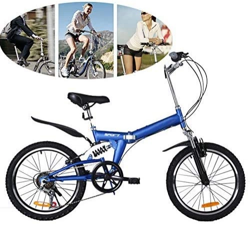 Folding Bike : Folding Bicycle for Ladies And Men 20" Lightweight Alloy 6 Speed Adult Variable-Speed Folding Mountain Bike Bicycle, Ultra Light Speed Portable Bicycle To Work School Commute, Blue