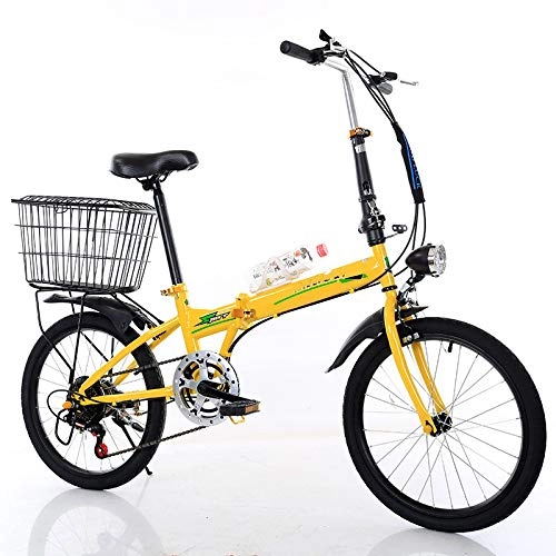 Folding Bike : Folding Bicycle for Ladies And Men 20" Lightweight Alloy Folding City Bike Bicycle, Ultra Light Speed Portable Bicycle To Work School Commute, Yellow