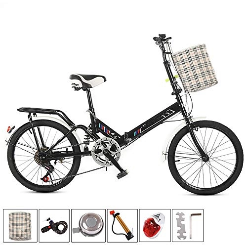 Folding Bike : Folding Bicycle for Ladies And Men 20" Lightweight Alloy Speed Adult Variable-Speed Folding Mountain Bike Bicycle, Ultra Light Speed Portable Bicycle To Work School Commute, Black