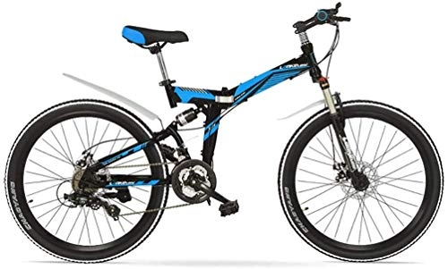 Folding Bike : Folding Bicycle for Ladies And Men 24" Lightweight Alloy 21-Speed Disc Brake Adult Variable-Speed Folding Mountain Bike Bicycle, Ultra Light Speed Portable Bicycle To Work School Commute, Blue