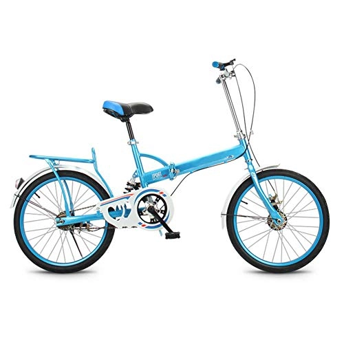 Folding Bike : Folding Bicycle, Lightweight Carbon Steel Folding City Bike - 16 Inch Men And Women Double V Brake Shock Absorber Variable Speed Portable Bicycle, Blue
