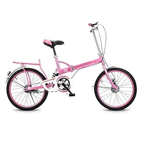 Folding Bike : Folding Bicycle, Lightweight Carbon Steel Folding City Bike - 16 Inch Men And Women Double V Brake Shock Absorber Variable Speed Portable Bicycle, Pink