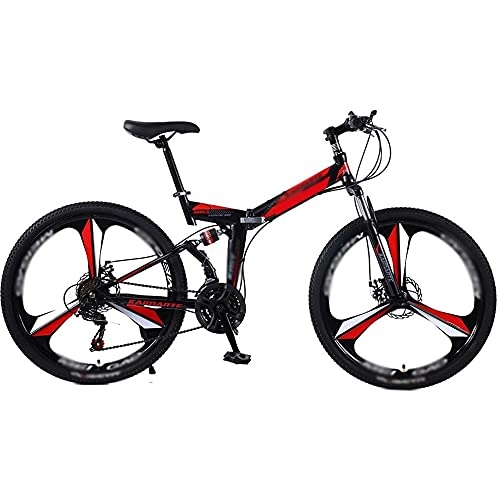 Folding Bike : Folding Bicycle Mountain Bike 24 And 26 Inch High Carbon Steel Double Disc Brake Adult Exercise Mountain Bicycle, Black, 26 inch21speed