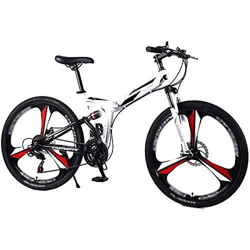 Folding Bike : Folding Bicycle Mountain Bike 24 And 26 Inch High Carbon Steel Double Disc Brake Adult Exercise Mountain Bicycle, White, 26 inch24speed