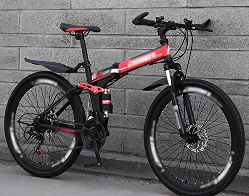 Folding Bike : Folding Bicycle Mountain Bike, 24" Unisex High-carbon Steel Bicycles, Double Shock Absorption Variable-speed Off-road Mountain Bike, Double Shock-absorbing Student MTB Racing, Easy Folding Flat Ground