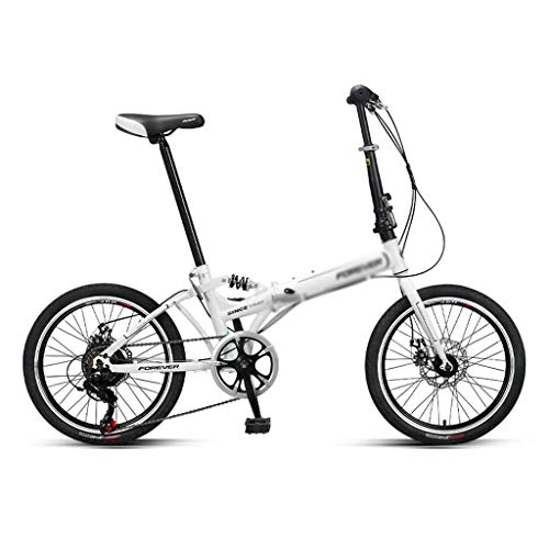 Folding Bike : Folding Bicycle Portable Adult Bike Variable Speed Bikes 20 Inch Bicycles Student Bikes (Color : White, Size : 20 inches)