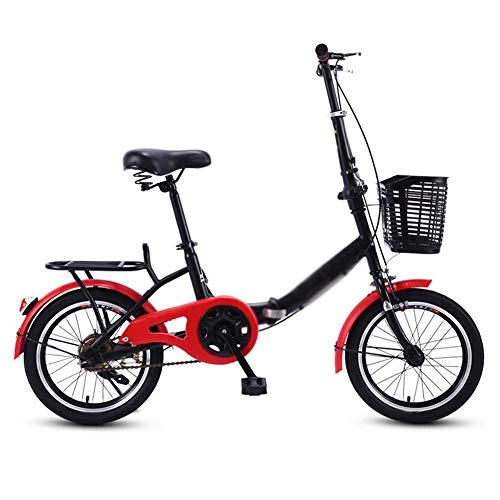 Folding Bike : Folding Bicycle Series, 16-Inch 20-Inch for Adults Student Lightweight Alloy Folding Bicycle Compact Bicycle with Anti-Skid And Wear-Resistant Tire, Red, 16inches