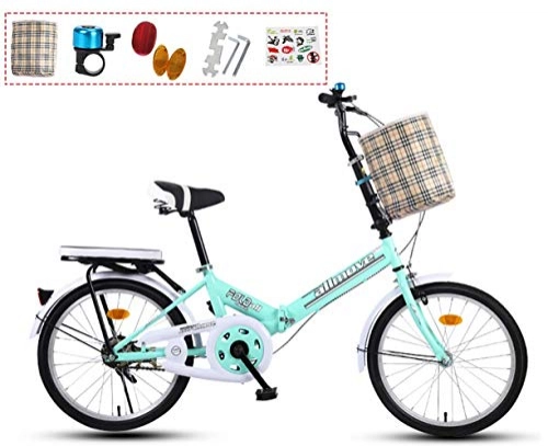 Folding Bike : Folding Bicycle Speed Car 20 Inch Disc Brake Shock Men And Women Mini Adult Bicycle Ultra Light Portable Mountain Bike (Color : Green)