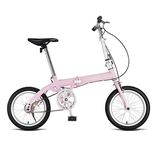 Folding Bike : Folding Bicycle Variable Speed Bike 20 Inch Bicycles Ultralight Portable Bicycle For Adults 16 Inch Student Bikes (Color : Pink, Size : 16inches)