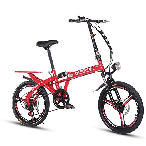 Folding Bike : Folding Bicycle Variable Speed Mountain Bike Carbon Steel Frame Portable Damping Bicycle for Student Men And Women, Red, 20inch