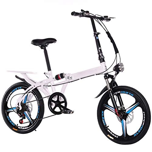 Folding Bike : Folding Bicycle Variable Speed Mountain Bike Carbon Steel Frame Portable Damping Bicycle for Student Men And Women, White, 20inch