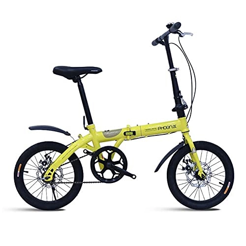 Folding Bike : Folding Bicycles, 16-Inch Single Speed Mountain Bike High Carbon Steel Aluminium Alloy Outdoor Bicycle for Daily Use Trip Long Journey, Lightweight and Portable Small Student Bicycle / Yellow