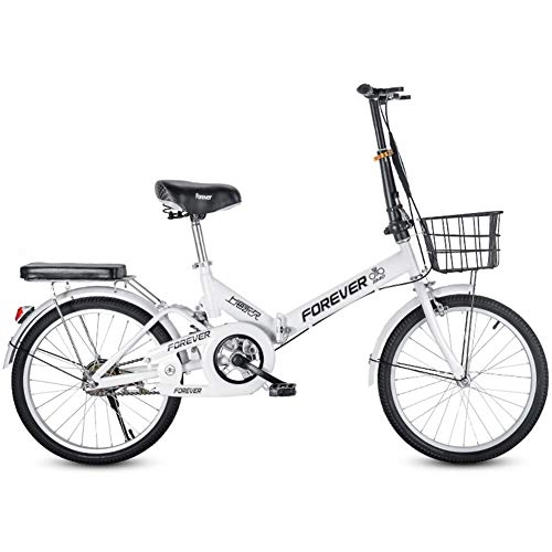 Folding Bike : Folding Bicycles, 20In Carbon Steel Mountain Bike Light And Durable Adult Mountain Bikes Anti-Skid Tires Riding Safer And Stronger Men's / Ladies' Bike, White, Single speed