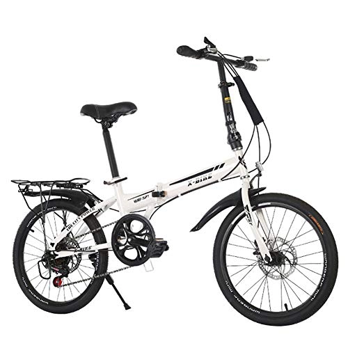 Folding Bike : Folding Bicycles, Adult Mountain Bikes High Carbon Steel Folding Frame Light And Durable Fold at Any Time And Save Space Load Capacity120kg, White