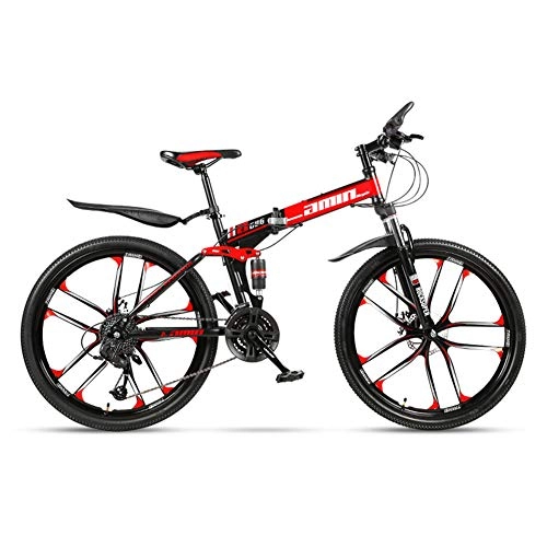 Folding Bike : Folding Bicycles, Carbon Steel Mountain Bike Light And Durable Double Shock Absorption System Load Capacity 160Kg Mens / Ladies Bike, Red, 26 inches