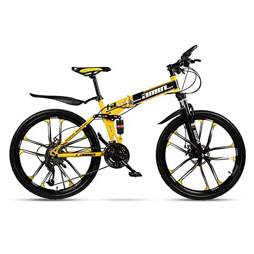 Folding Bike : Folding Bicycles, Carbon Steel Mountain Bike Light And Durable Double Shock Absorption System Load Capacity 160Kg Mens / Ladies Bike, Yellow, 24 inches
