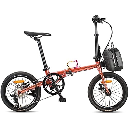 Folding Bike : Folding Bike 16 Inch, City Bicycle Comfortable Lightweight 9 Speed Disc Brakes, Foldable Bicycles Portable Lightweight City Travel Exercise for Adults Men Women Variable-Speed (Blue 16inch)