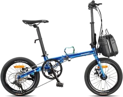 Folding Bike : Folding Bike 16 Inch, City Bicycle Comfortable Lightweight 9 Speed Disc Brakes, Foldable Bicycles Portable Lightweight City Travel Exercise for Adults Men Women Variable-Speed (Color : Blue, Size :