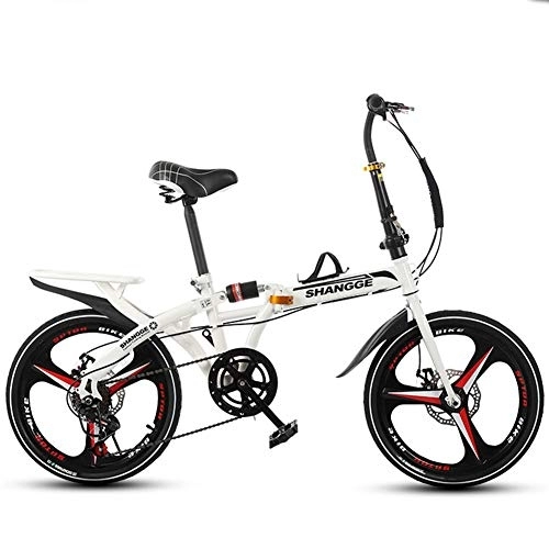 Folding Bike : Folding Bike 16Inch, Folding City Bike, Variable Speed, Hock Absorber, Disc Brake, Aluminum Alloy Wheel, Fully Assembled, White