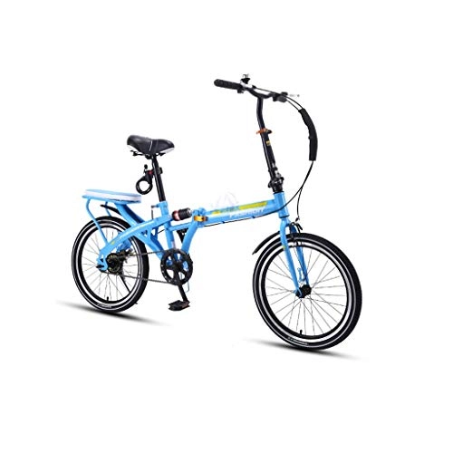 Folding Bike : Folding Bike 20 Inch Bike Shock Absorb Vehicle Male Female Bicycle Bicycle Adult Bicycle (Color : Blue)