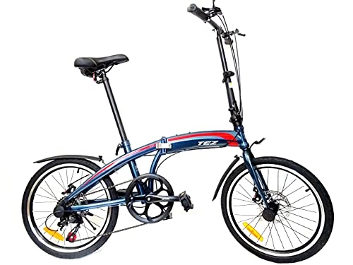 Folding Bike : Folding Bike, 20 Inch Comfortable Lightweight 7 Speed Disc Brakes 5'2" 6' Unisex (BLUE)
