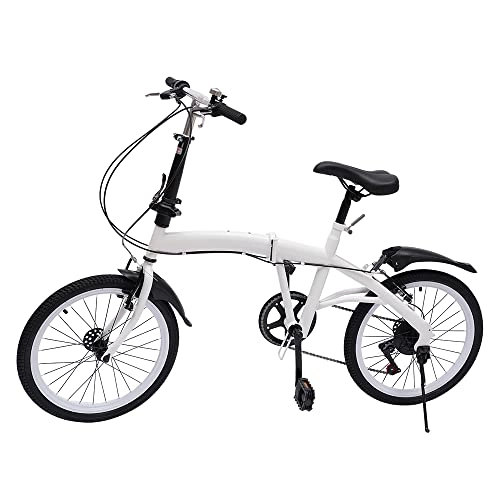 Folding Bike : Folding Bike 20 inch Foldable Bike for Adults with 7 Speed Gears 13 kg Alloyed Carbon Steel Double V Brake White