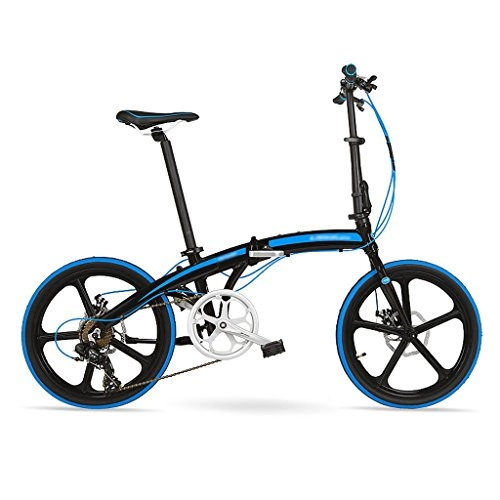 Folding Bike : Folding bike 20 inch ultra-light aluminum alloy small wheel 7 speed disc brake bike ( Color : Black blue )