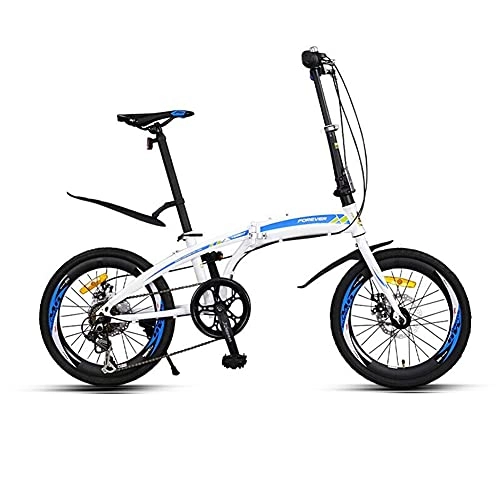Folding Bike : Folding Bike 20 Inches, Suitable for 145-185cm, Dual Disc Brake Bicycle, High-Carbon Steel Frame Dual Full Suspension, Alloy Frame Bicycle for Boys, Girls, Men and Women / White / 20inch
