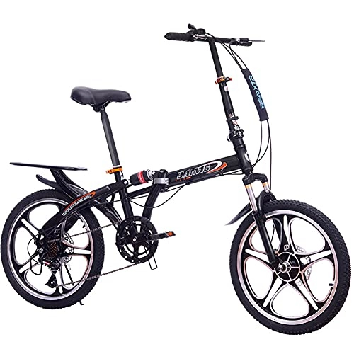 Folding Bike : Folding Bike 20 Inches, Variable Speed Wheel, Dual Suspension Folding Mountain Bike, Adult Student Lady City Commuter Outdoor Sport Bike Pad / Black