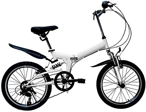 Folding Bike : Folding Bike 20in Mountain Bicycle Cruiser 6 Speed Adult Student Outdoors Sport Cycling High Carbon Steel Ultra-light Portable Foldable Bike for Men Women Lightweight Damping Bicycle ( Color : White )